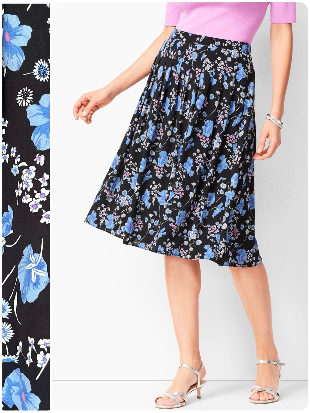 TALBOTS Pleated Chiffon Midi Skirt Wildflowers Print Side Zip Lined Lightweight